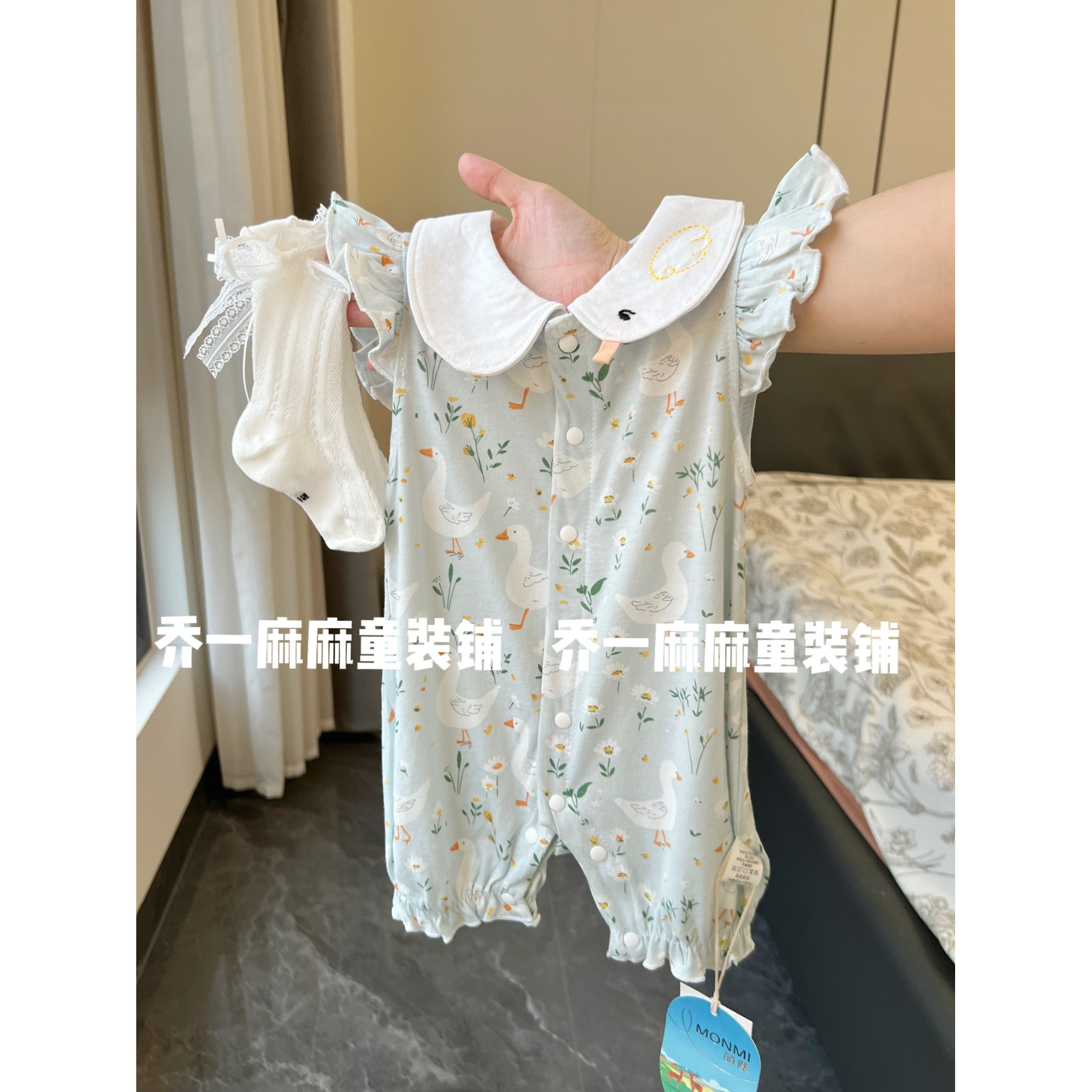 婴儿夏季飞袖连体衣新生儿薄款哈