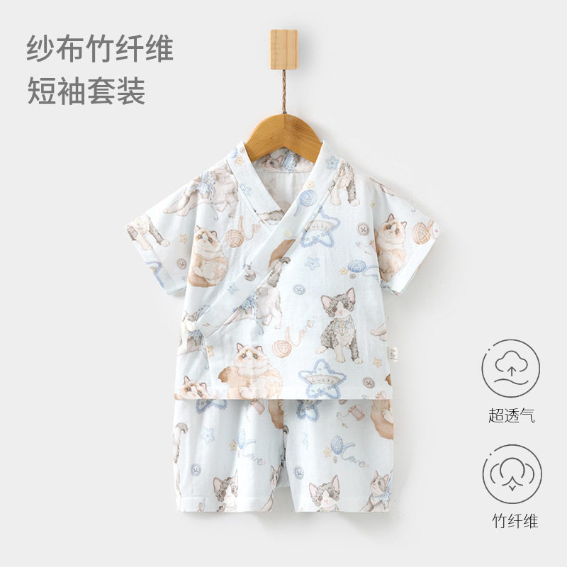 婴儿纱布套装宝宝家居服短袖短裤