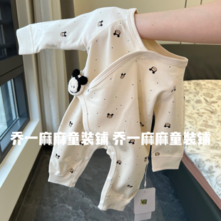 【春秋冬待产包100棉】婴儿春夏季连体衣新生儿护肚斜襟系带哈衣