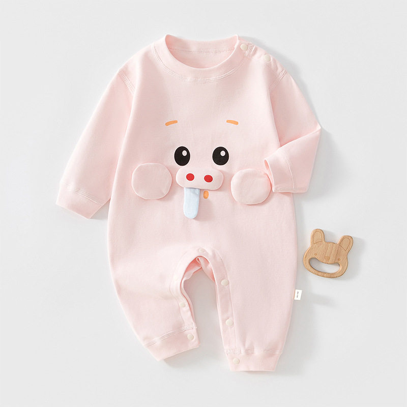 新款婴儿连体衣纯棉新生儿爬服春