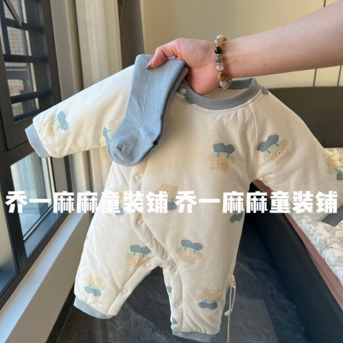 婴儿连体衣夹棉薄棉秋冬装新生儿