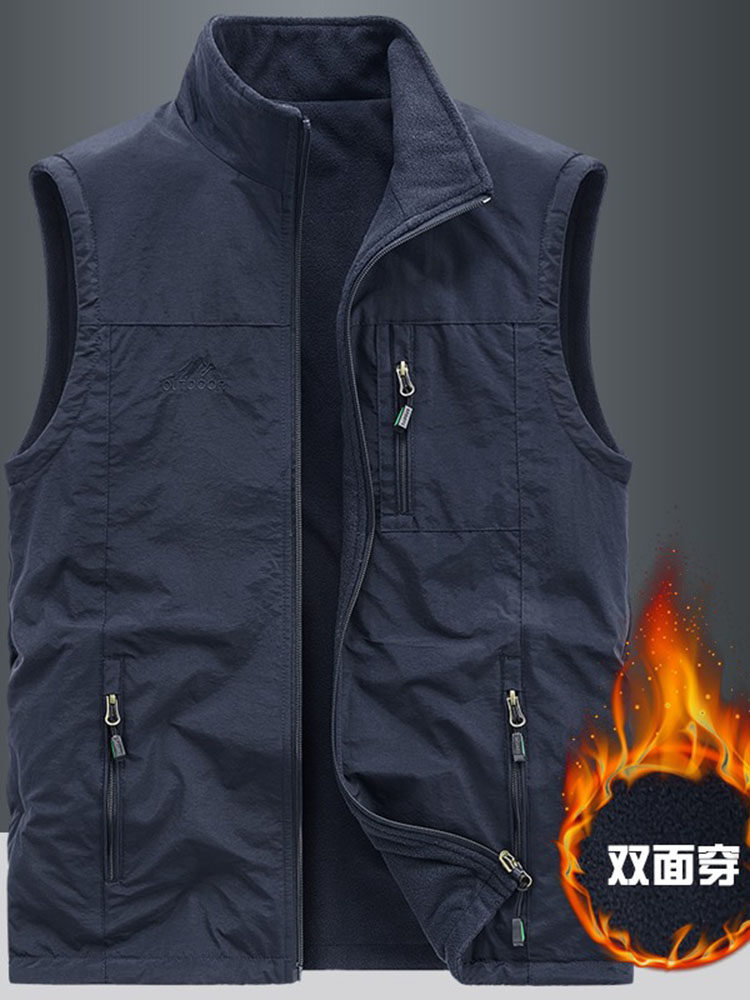 AUTUMN AND WINTER REVERSIBLE POLAR FLEECE VEST MENS FISHING SHOULDER OUTDOOR QUICK-DRYING FLEECE HORSE CLIP MENS STAND-UP COLLAR VEST
