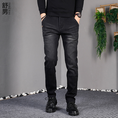 冬季加绒加厚修身牛仔裤男款休闲