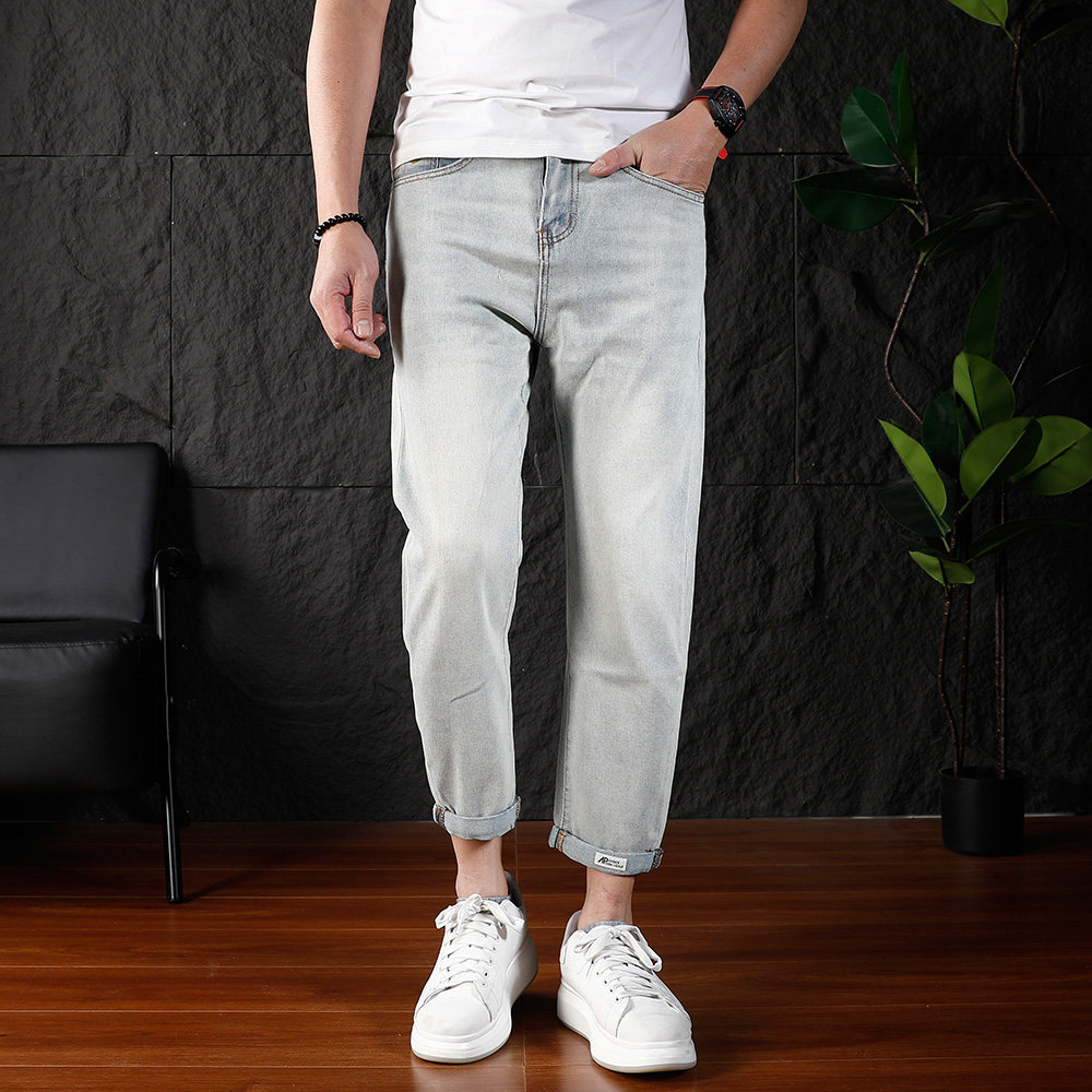 水洗做旧九分牛仔裤男2026夏季薄款弹力小直筒百搭休闲9分裤子潮