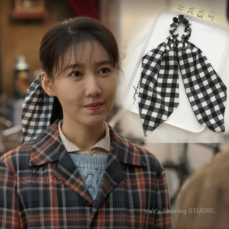 六姊妹何家文高露同款格子飘带发发饰