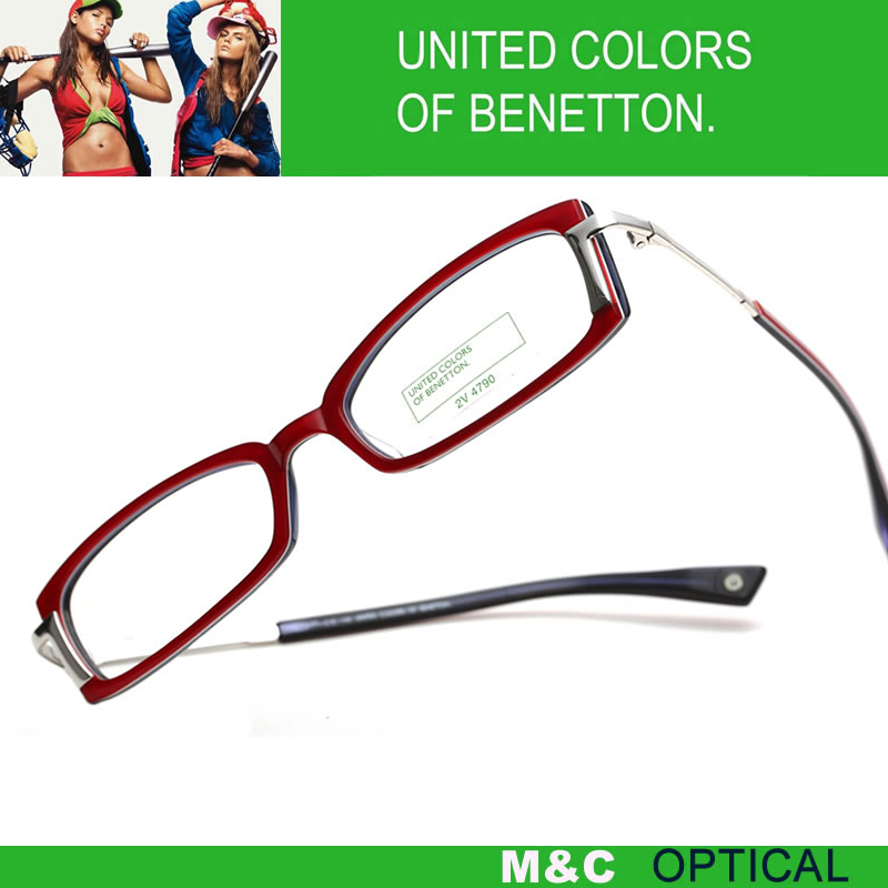 BENETTON贝纳通UCB887休闲经典全框红色女款轻盈板材近视眼镜架