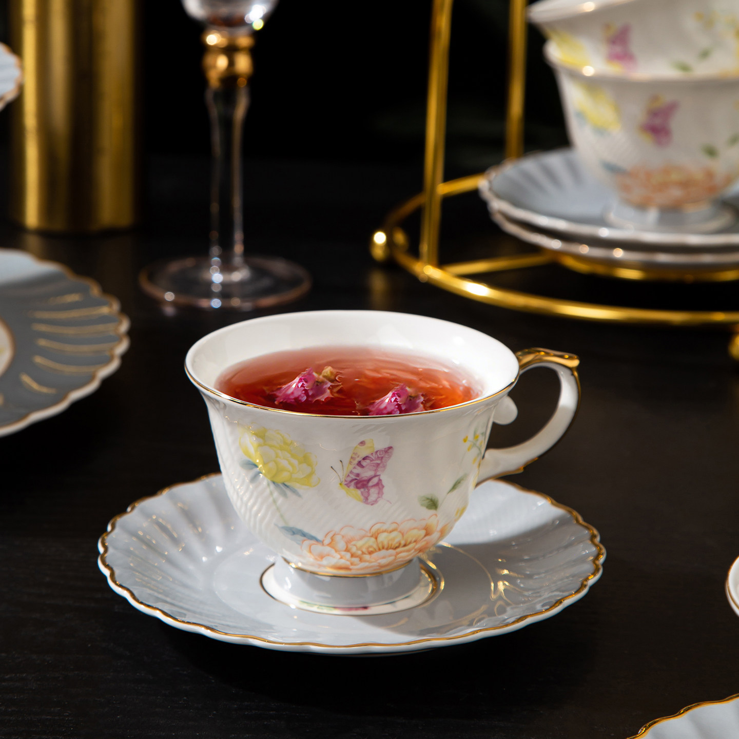 欧式骨瓷花茶杯子咖啡杯家用高档精致下午茶杯小众轻奢高颜值杯碟