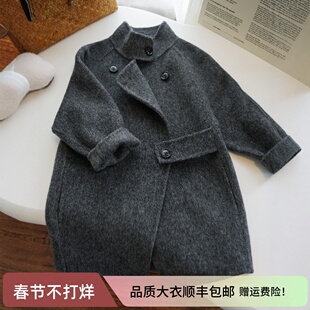 小个子儿童双面羊绒大衣小立领男女童双面呢大衣秋冬加厚毛呢外套