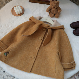 {送羽绒内胆}小喜大暖秋冬100%羊毛双面羊绒手工大衣女童连帽斗篷