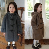 大暖自制亲子新款 双面羊绒羊毛呢大衣秋冬牛角扣学院风女童男童装