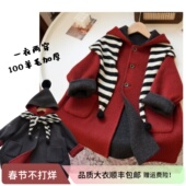 新年款 加厚两面穿100%羊毛双面羊绒手工女童毛呢外套小精灵大衣