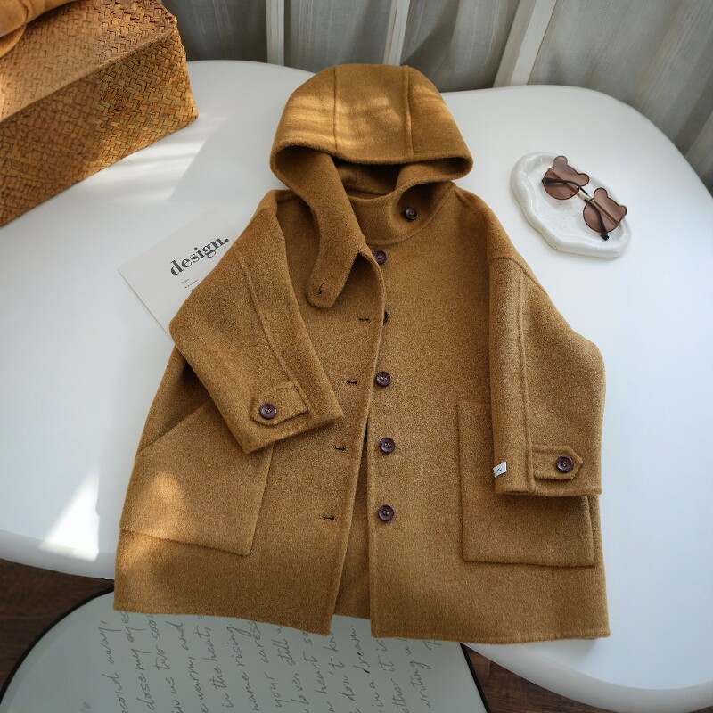 消息大暖柔软100%羊毛双面羊绒手工呢大衣男童女童小个子连帽外套