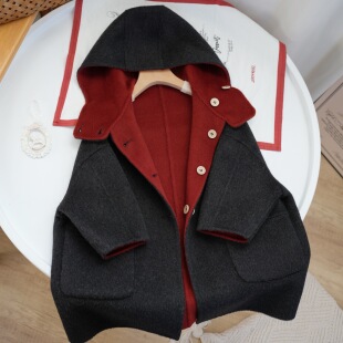 女童男童亲子款双面羊绒大衣秋冬儿童双面穿毛呢外套2024中长款
