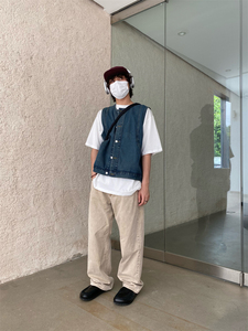 longroad 美式复古原创牛仔马甲外套男夏时尚休闲宽松潮流圆领