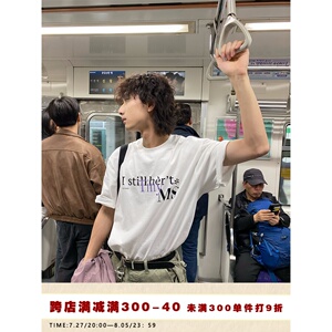 longroad 原创设计刺绣字母250g双纱棉短袖t恤白色圆领情侣装体恤
