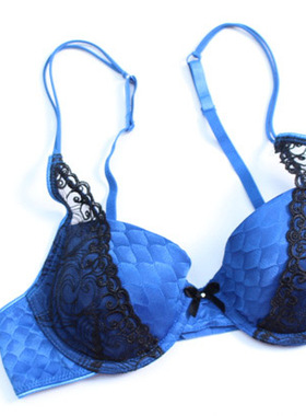 159任2件包邮 欧美蓝色蕾丝刺绣文胸 薄款简约舒适女内衣胸罩乳罩