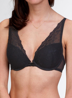 任2件包邮10欧美柔软舒适蕾丝薄款文胸 低鸡心黑色性感女内衣胸罩