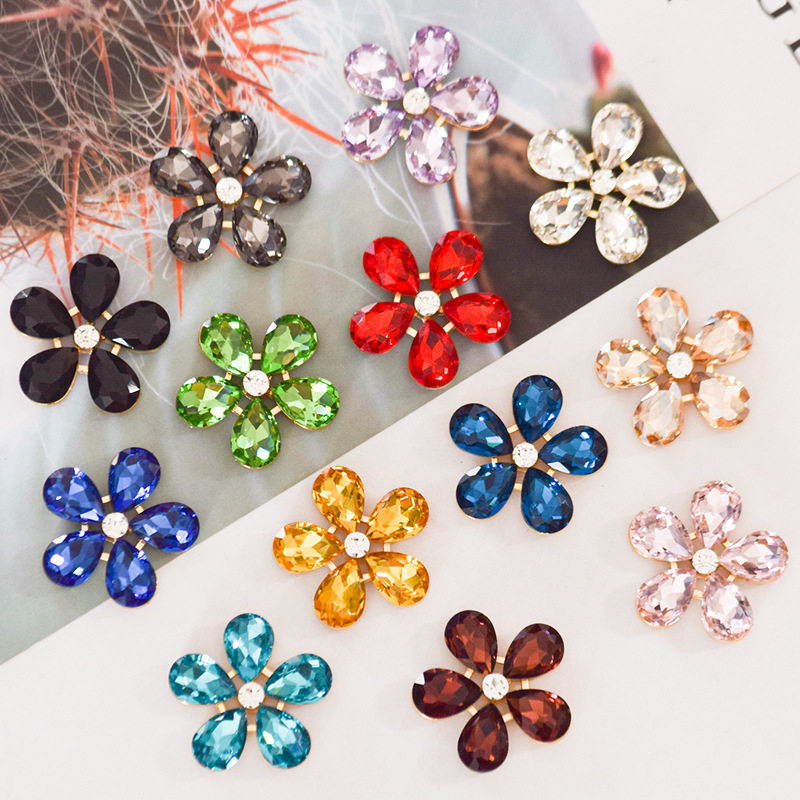 五瓣花水晶玻璃钻合金花盘饰品配件 手工服饰发饰配饰diy头饰辅料