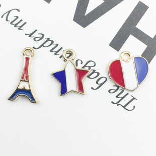 时尚英伦风红白蓝滴油铁塔 五角星 爱心发饰手链耳环合金饰品配件
