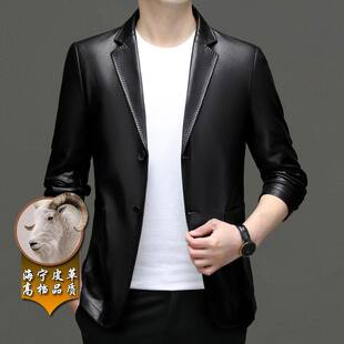 羊皮夹克秋冬新款 休闲西装 防风保暖外套 时尚 海宁高档真皮皮衣男士