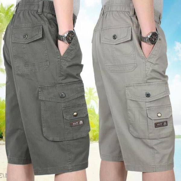 夏天爸爸短裤男中老年人七分裤男士短裤外穿松紧腰裤劳保工作裤子