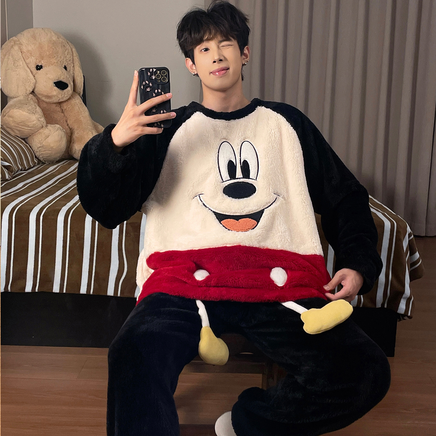 米奇男童法兰绒睡衣套装加厚加绒