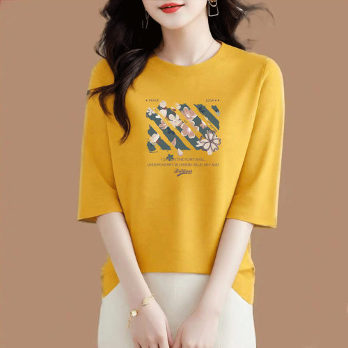 七分袖t恤女上衣2026年新款夏季宽松半袖洋气减龄洋气中袖打底衫