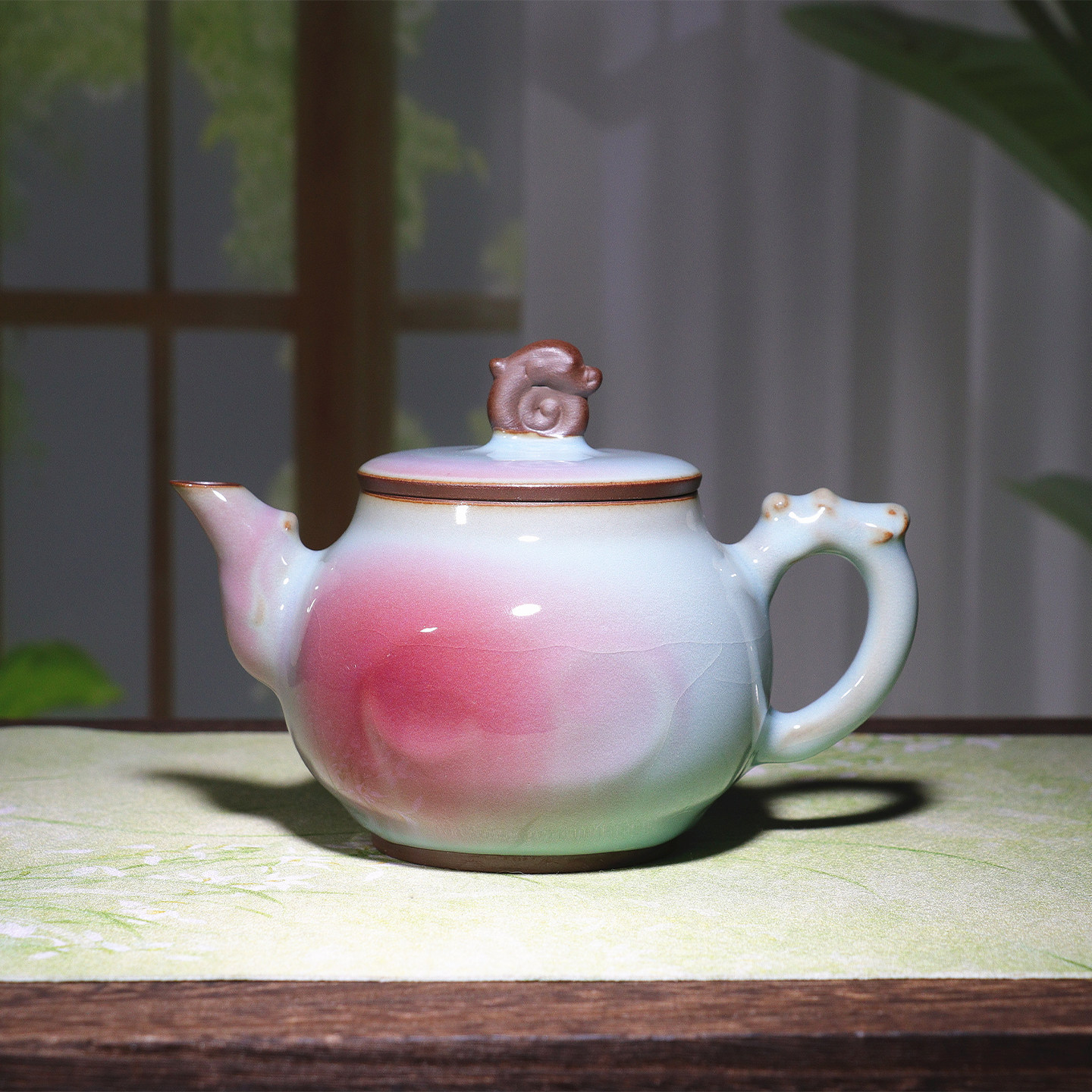 钧瓷龙凤呈祥壶 中式小清新微醺桃花面原矿高温茶器泡茶壶礼盒装