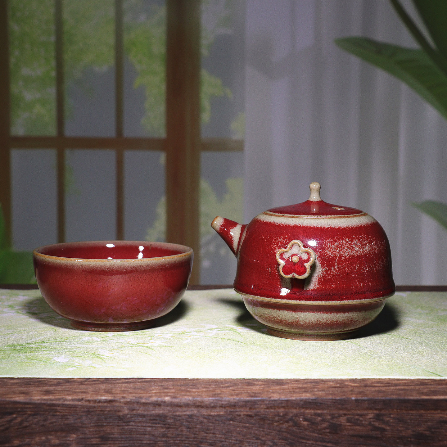 神垕钧瓷茶壶自饮杯 一壶一杯旅行装送礼钧红釉原矿高温茶杯茶器