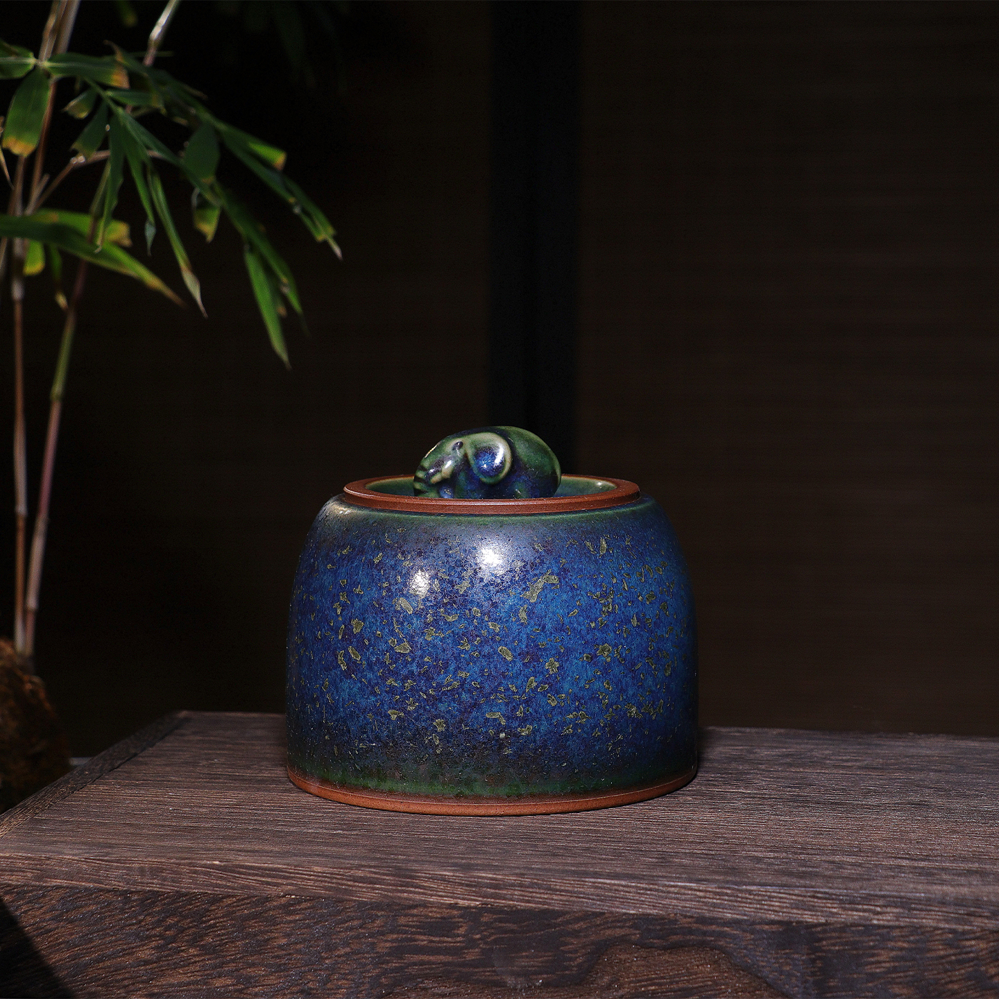 太平有象~任晓飞手工茶仓炭烧孔雀蓝茶叶罐陶瓷中式复古风钧瓷