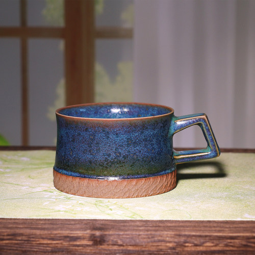 任晓飞马克杯 孔雀蓝釉钧瓷炭烧手工原矿茶杯茶具中式风礼盒装