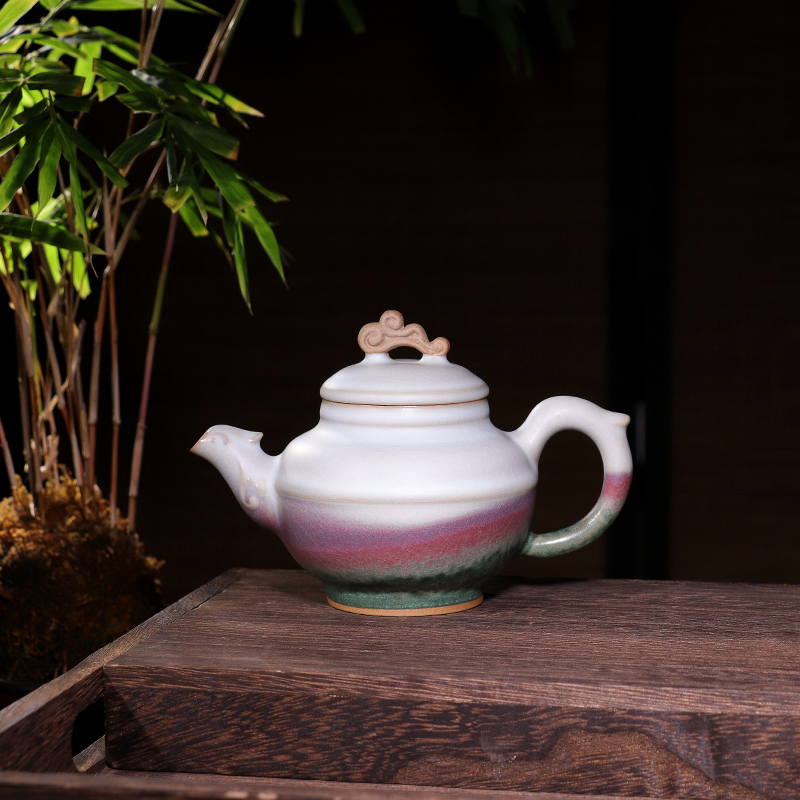 钧瓷炭烧茶壶 神泥轩邵亚宾手工茶器凤鸣壶原矿陶瓷山水釉田园风