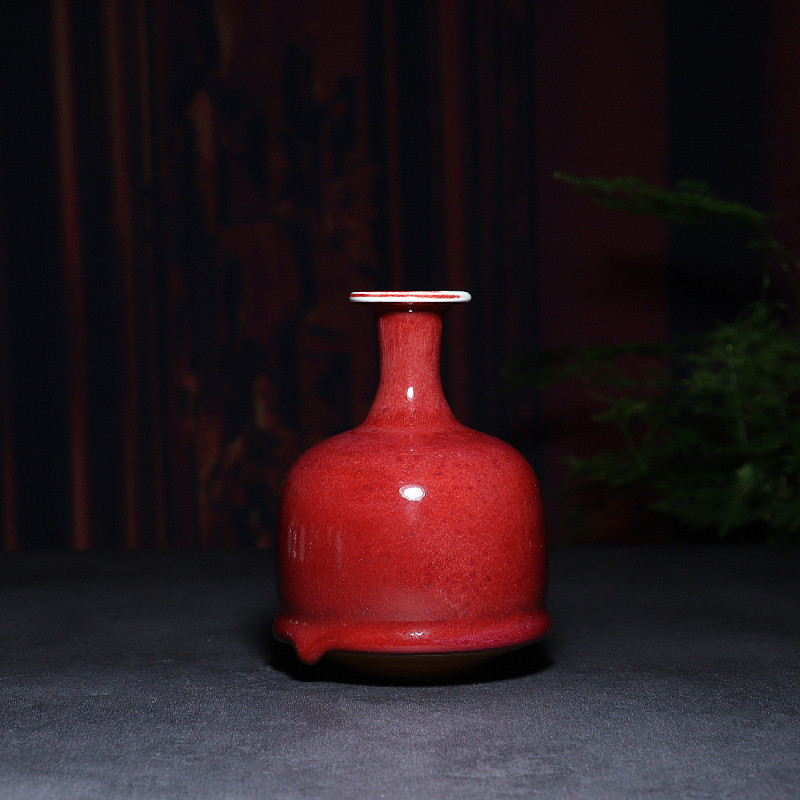 钧窑手工花瓶神垕钧瓷简约居家装饰花器钧红釉盘口鹅颈瓶客厅摆件