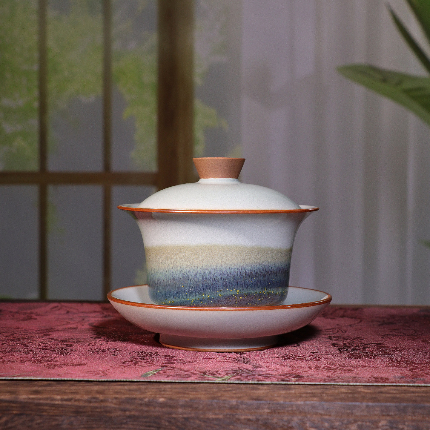 晴空碧海~任晓飞炭烧盖碗钧瓷原矿手工三才盖杯中式复古风茶器