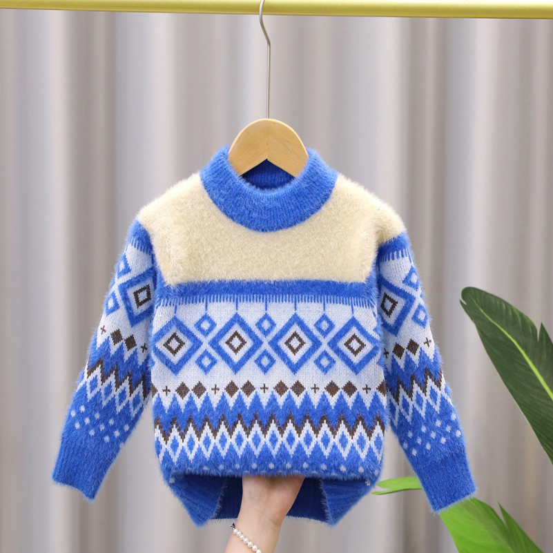 水貂绒毛衣男童加绒加厚毛衣