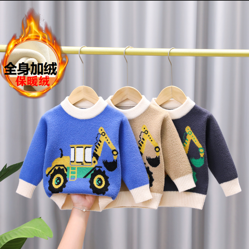 男童毛衣加绒加厚2025新款冬季中小儿童上衣针织衫洋气水貂绒线衣