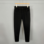 韩版 小脚裤 弹力纯黑色牛仔裤 秋冬新款 男士 潮流修身 复古简约九分裤