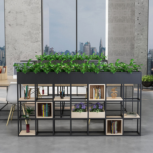 北欧铁艺隔断花架落地办公室置物架餐厅简约现代艺术屏风展示架