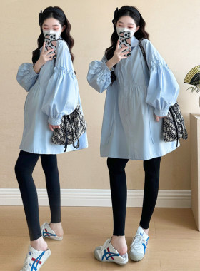 孕妇装套装2026秋季新款长袖翻领衬衫裙韩版中长款宽松大码上衣女