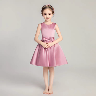 儿童蓝色晚礼服短款公主连衣裙气质女童钢琴演出服合唱团花童装