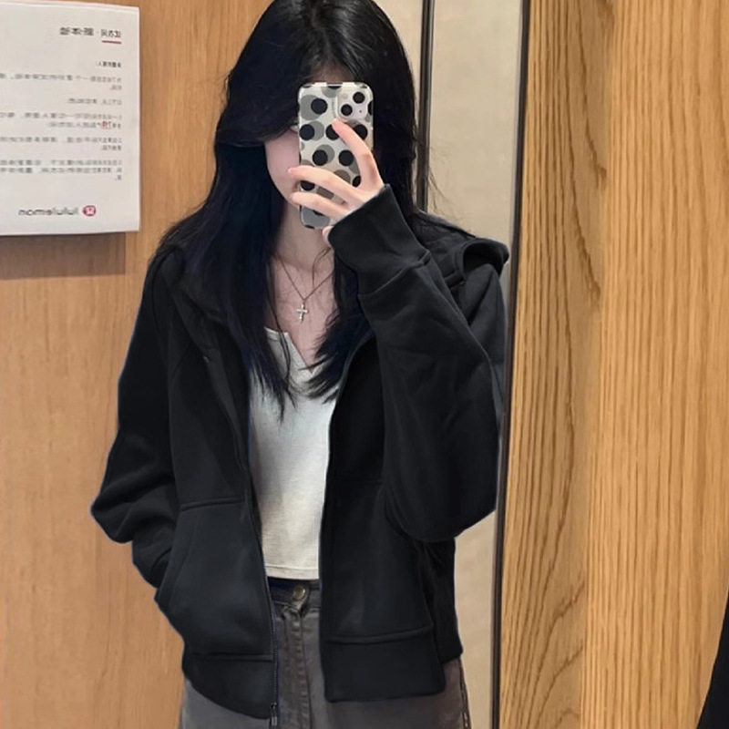短款连帽卫衣外套秋季女装2024新款韩版宽松百搭休闲拉链开衫上衣