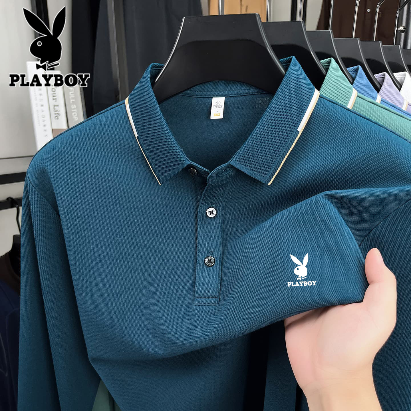 花花公子长袖POLO翻领衫休闲商务羊毛T恤中年爸爸装春秋打底大码