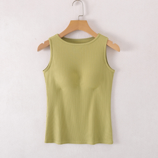 外穿内搭无袖 2025夏季 罗纹棉质吊带衫 带胸垫罩杯一体女装 背心 新款