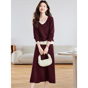 两件套毛衣裙女秋冬季2025新款韩版高级感时尚洋气抽绳针织套装裙