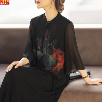 妈妈夏装套装雪纺t恤洋气质高贵小衫上衣裤子中老年夏天衣服女士