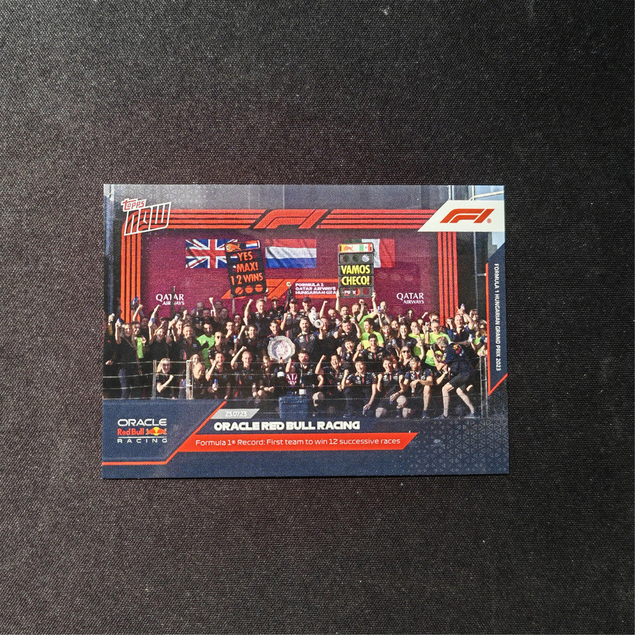 F1赛车手卡维斯塔潘ToppsNow纪念红牛车队12场连胜打破历史纪录