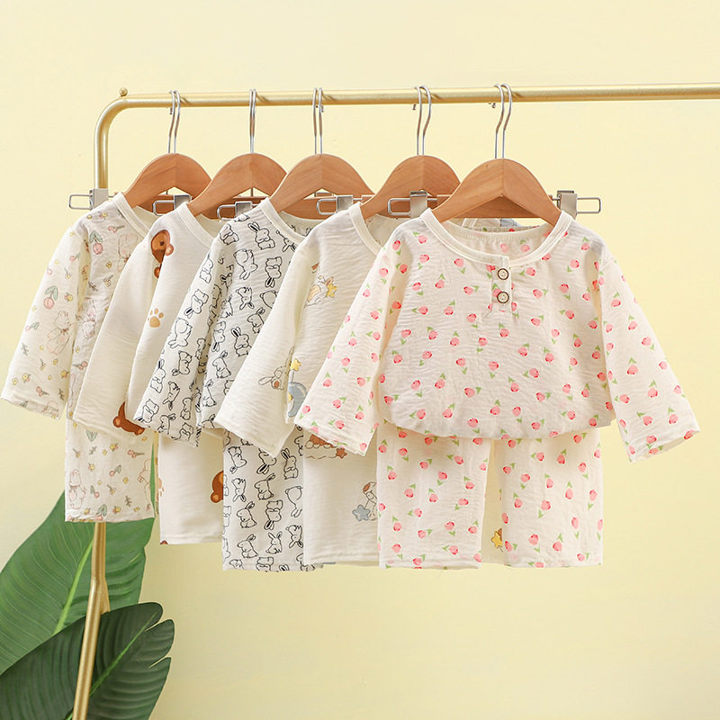 儿童夏季爆款家居服套装中袖男女童云朵棉薄款空调服中裤休闲睡衣