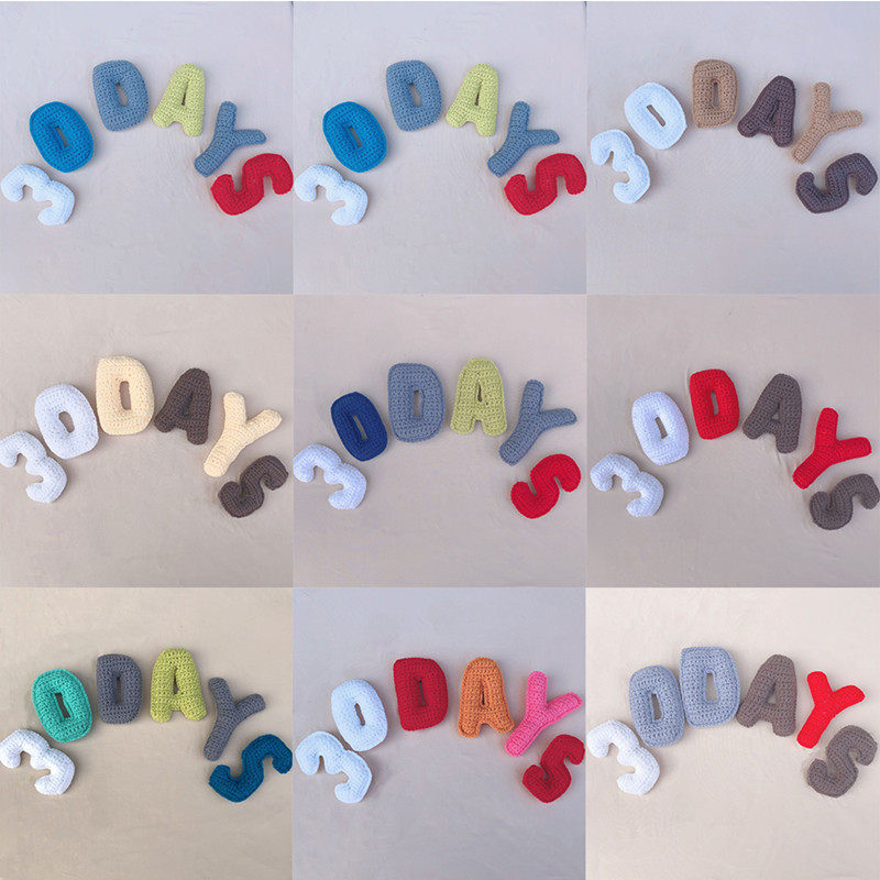 新款影楼婴儿30天宝宝拍照针织毛线道具玩偶组合字母数字创意道具