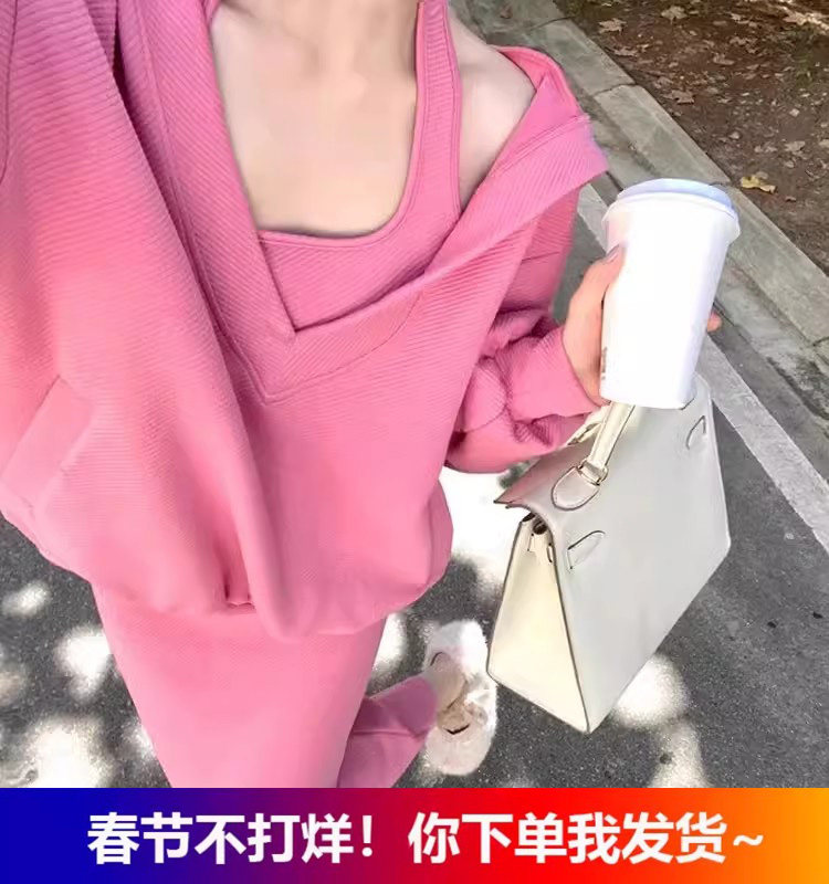 韩版时尚套装裙女慵懒宽松连帽