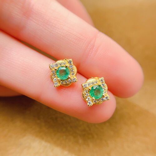 新款925银祖母绿耳钉圆4x4mm